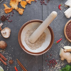 Helen’s Asian Kitchen Suribachi Set, Ceramic Mortar Bowl with Wooden Pestle