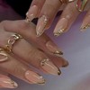 24Pcs Gold French Tip Press on Nails Medium Almond Fake