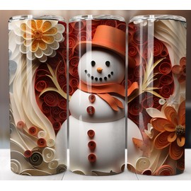 Tumbler 3D Snowman Christmas  Tumbler 20 oz Skinny Cup Mug Lid Straw Stainless Steel