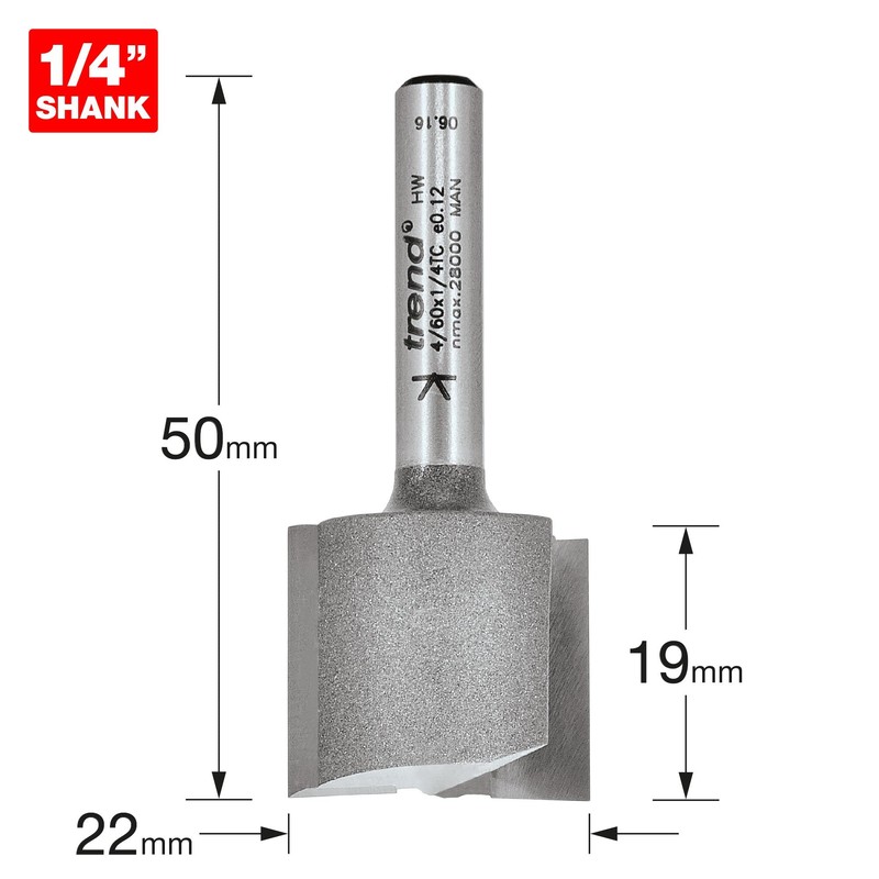Trend Professional Straight Two Flute Router Cutter, 1/4 Inch Shank,