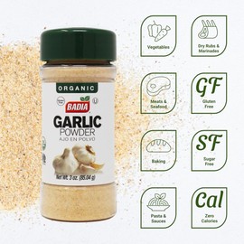 Badia Organic Garlic Powder, 3 oz – Premium Garlic Powder, Freshly Ground & Flavorful