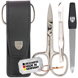 3 Swords - 3 Piece Manicure & Pedicure Case, made of authentic Leather, Grade: Made in Solingen