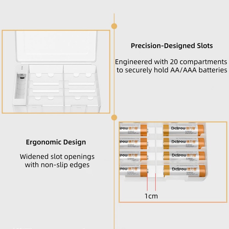 ALFOINE Battery Storage Organizer Box: 20 AA AAA Holder Case