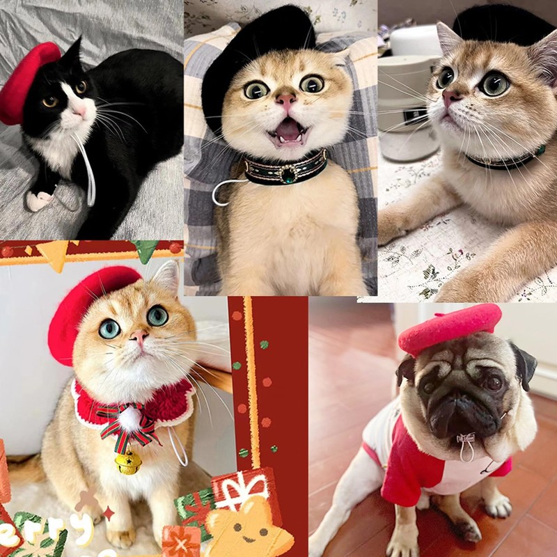 Dog Beret Hat,Pet Cap with Adjustable Elastic Strap, Dog Costume