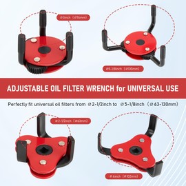 3-jaw Oil Filter Wrench, Oil Filter Removal Tool, 2pcs Universal Oil Filter Claw Set Adjustable 2-1/2 to 4 inch & 3 to 5-1/8 inch,1/2" or 3/8" Ratchet Ideal for Cars Motorcycles Trucks(2 piece)