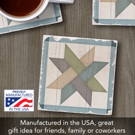 Thirstystone Quilt Design Weave Star Single Tumbled Tile Stone Coaster with Protective Cork Backing Manufactured in The USA 4" Square, Artistic, Easily Wipes Clean