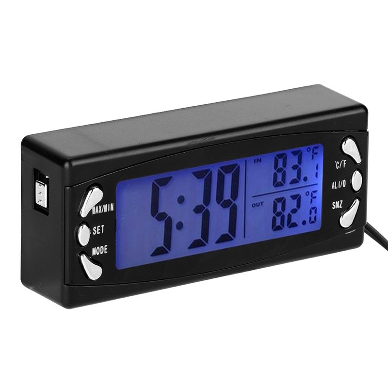 12V Digital Car Thermometer Vehicle Clock LCD Temperature Meter with