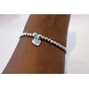 Silver Colour Round Beads With Heart Charm Stretchable Bracelet