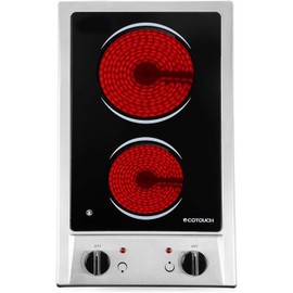 ECOTOUCH 2 Burner Electric Cooktop, 12 Inch Electric Stove Top 110V-120V Built-In Radiant Ceramic Glass Stovetop Hard Wire No Plug