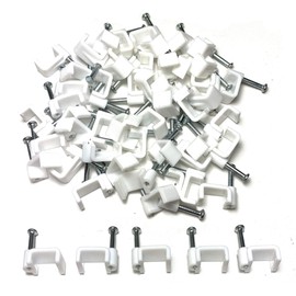 White Plastic Flat Electrical Wire Cable Clips TV Phone Internet Lead Fixings 50 Pieces (12mm)
