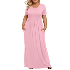 LONGYUAN Plus Size Dresses for Curvy Women Casual Summer Maxi Sundress Loose Comfy Long Dresses Pink, 2XL