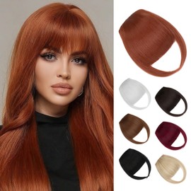 Felendy Clip in Bangs, Synthetic Fake Bang Hair Clip, French Bangs Fringe Hair Pieces for Women Natural Curved Hair Extensions for Daily Wear Copper Red
