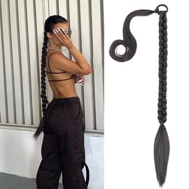 QKEPCY Ponytail Hairpiece Braid Ponytail Hair Extension 80 cm Straight Hair Extensions Natural Synthetic Hair Wrap On Ponytail Extension Wig Hairpiece for Braid