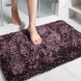 Yimobra Large Bathroom Rug Non Slip 36x24 Inch, Extra Thick Soft Absorbent Chenille Bath Mat, Machine Washable Bath Rugs for Bathroom Floor, Tub and Shower, Home Decor Accessories, Purple Grey