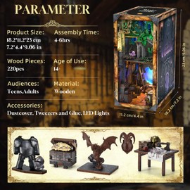 MiniCity Book Nook Kit, DIY Miniature Dollhouse Booknook Kit, 3D Wooden Puzzle Bookend Bookshelf Insert Decor with LED Light for Teenagers and Adults (Blade and Magic)