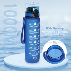 Joogee Water Bottle, 1L Sports Plastic Drinks Bottle with Time Markings Girls Boys Waterbottle Leak-Proof & Bpa-Free for Gym,Cycling, Office, Outdoor