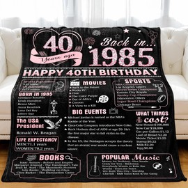 KERAOO 40 Years Ago 40th Birthday Wedding Anniversary Throw Blanket, Perfect 1985 Birthday Gifts Ideas for Wife Husband Mom Dad Friends, Rose Gold Back in 1985 40th Birthday Gifts