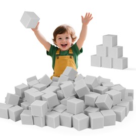 TRENDBOX Foam Cube, 100 PCS of 3.15 x 3.15 x 3.15 Inch Soft Blocks, Gymnastics, Rock Climbing, Trampoline and Other Sports Cushion Pads, Indoor Park Foam Pit Filler - Light Grey