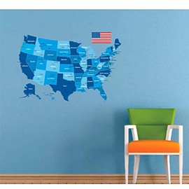 United States of America Flag and Map Blue Colored American Map USA Flag Vinyl Wall Art Wall Decal Baby Girls Boys Kids Bedroom Wall Decal Room Decor Wall Stickers Decoration Size (20x18 inch)