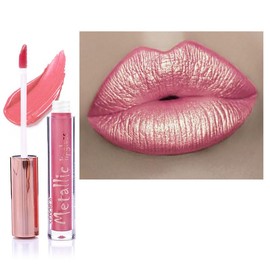 Metallic Shine Glitter Lipstick, Glitter Pink Lip Gloss Matte Lipsticks For Women Long Lasting Lightweight Soft Metallic Lipstick Waterproof Non-Stick Cup Not Fade Pink Lipstick Gift