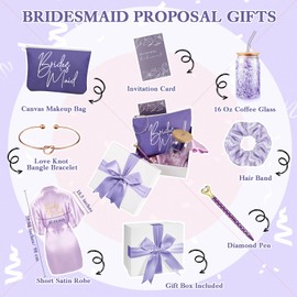 Irenare 8 Pcs Bridesmaid Proposal Gifts Set whit Box,Light Purple