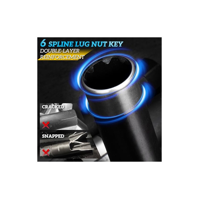 6 Spline Lug Nut Socket Set,2 Piece Lug Nut Key