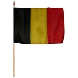 AES 12x18 12"x18" Wholesale Lot of 3 Belgium Stick Flag Wood Staff Vivid Color and UV Fade Resistant Canvas Header and Polyester Material