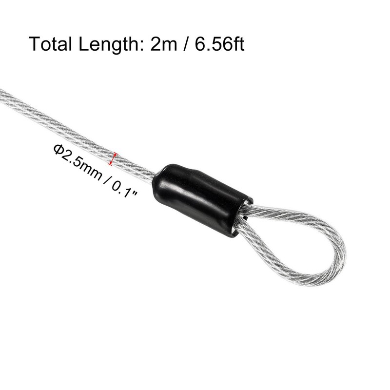 TOP-VIGOR 1Pcs Security Steel Cable, 2.5mm x 2m / 6.56ft