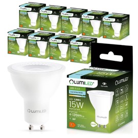 Lumiled LED GU10 Bulb 1.5 W 135 lm Cool White 6500 K Replaces 15 W Halogen CRI>80 Reflector Spot 36° Beam Angle Not Dimmable Pack of 10 Energy-Saving Bulbs for Living Room Kitchen Hallway Hotel Office