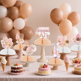 JOYMEMO 8 Pieces Boho She's Been Scooped Up Bridal Shower Honeycomb Centerpieces - Ice Cream Bachelorette Party Decorations, Double Sided Paper Table Toppers for Wedding Engagement Party Supplies
