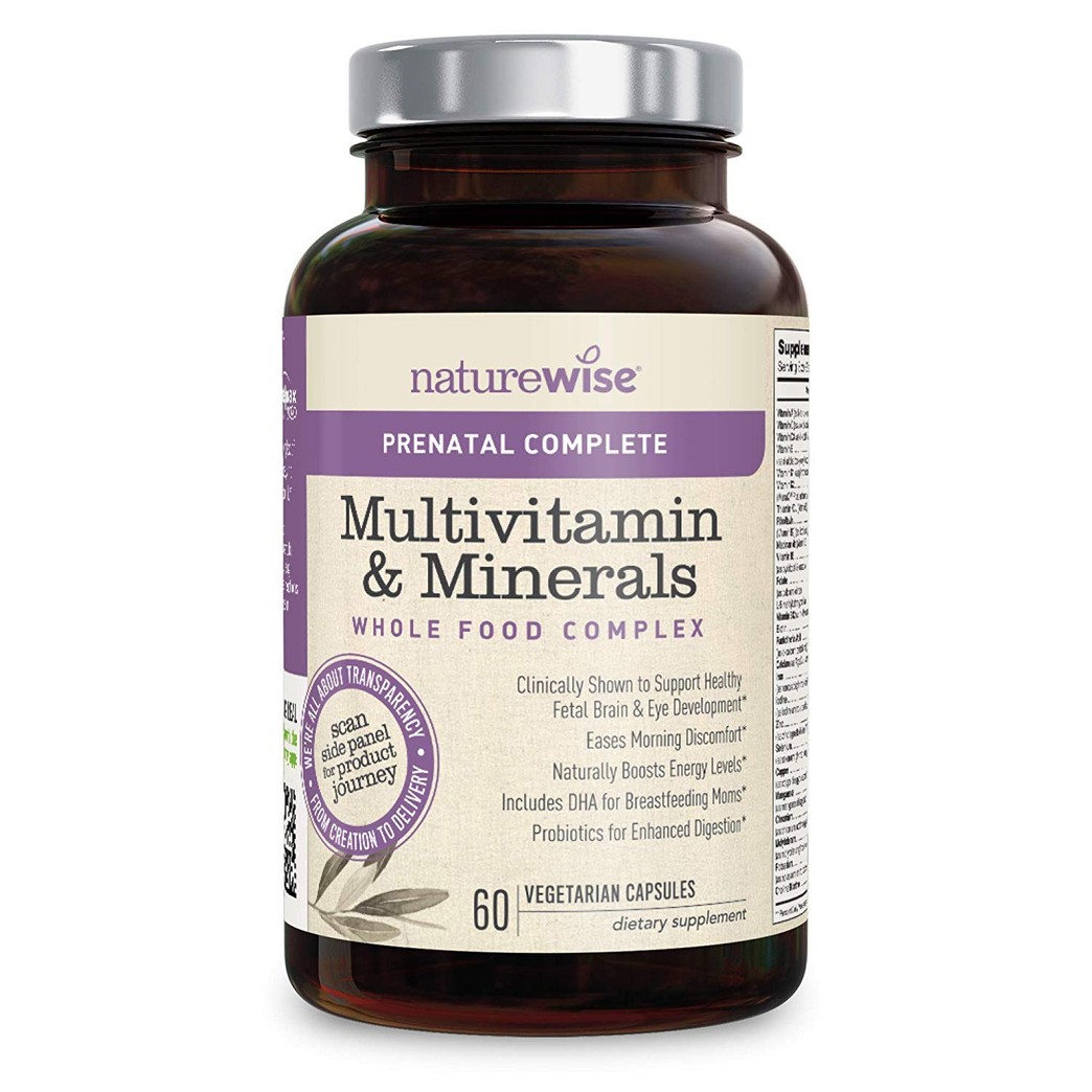 NatureWise Prenatal Whole Food Multivitamin for Women | Folate, Vegetarian DHA, Non-Constipating Iron, Plant-Based Calcium, Lutemax Lutein, Probiotics, Vitamin D3, Gluten Free | 60 count
