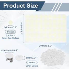 sourcing map 216Pcs Screw Hole Stickers and 200Pcs Screw Cover Caps, 16.5x6mm Dustproof Plastic Screws Hole Covers Phillips Caps Cam Lock Nuts for Furniture Cabinet Wardrobe, White