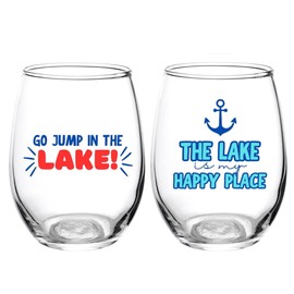 Needzo Unbreakable Stemless Lake Themed Wine Glasses, Reusable Shatterproof Cups, 4.5 Inches (Pack of 2) (Lake)