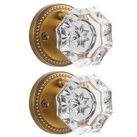SORWDUERM Antique Brass Door Knobs Crystal Door Knob Interior Privacy Door Knob for Bedroom and Bathroom Glass Door Knob,Zinc Alloy 2 Pack