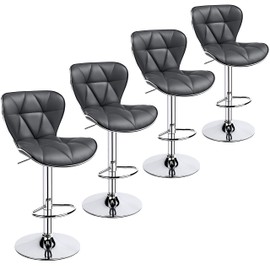 Yaheetech Bar Stools Set of 4, Island Chairs Shell Back, PU Leather Adjustable Barstools, Swivel Barstools with Footrest for Home Kitchen, Grey