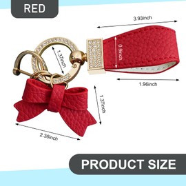 leechio Bow Keychain, Cute Keychain, Glittering Leather Car Wallet Keychain Accessories, Universal for Most Cars (Red)