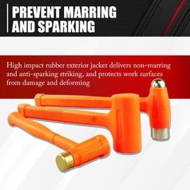 C&T 3-Pieces Dead Blow Hammer Set, Brass Hammer, Ball-Peen Hammer, and Dead Blow Hammer,Orange,Shockproof Design, No Rebound Hammer, Unibody Molded Checkered Grip, Spark and Rebound Resistant