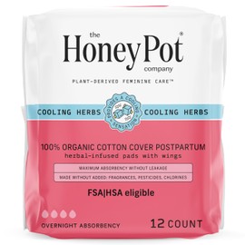 The Honey Pot Company The Honey Pot Company - Herbal Postpartum Pads w/Wings - Infused w/Essential Oils for Cooling Effect, Organic Cotton Cover, & Ultra-Absorbent - 12ct