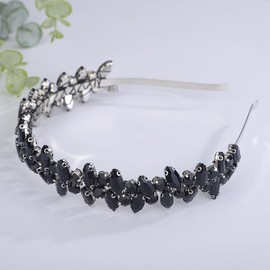 Teyglen Rhinestone Wedding Headband Crystal Headpiece Bridal Headband Tiara Black Rhinestone Hair Band Hoop Wedding Hair Accessories for Women Girl (Black)
