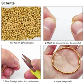 NISENTIA Pack of 1000 Beads for Bracelets Gold, 3 mm Golden Beads for Threading, Smooth Round Beads, Spacer Beads Gold Copper for DIY Bracelet, Earring Making Kit, Parties, Holidays