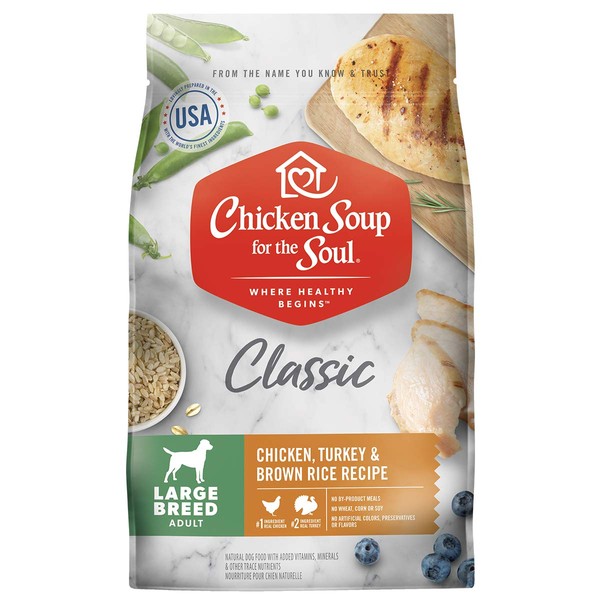 Chicken Soup for the Soul Pet Food - Large Breed Adult Dog Food Chicken Turkey & Brown Rice 28LB - Soy Free, Corn Free, Wheat Free | Dry Dog Food Made with Real Ingredients