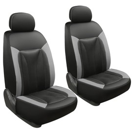 GIANT PANDA 2 Front Leather Car Seat Cover for Hyundai,3D Air Cool Mesh Thick Seat Covers Custom Fit Hyundai Sonata Elantra Santa Fe Tucson Accent Kona Palisade Genesis Venue Ioniq (Grey+Black)