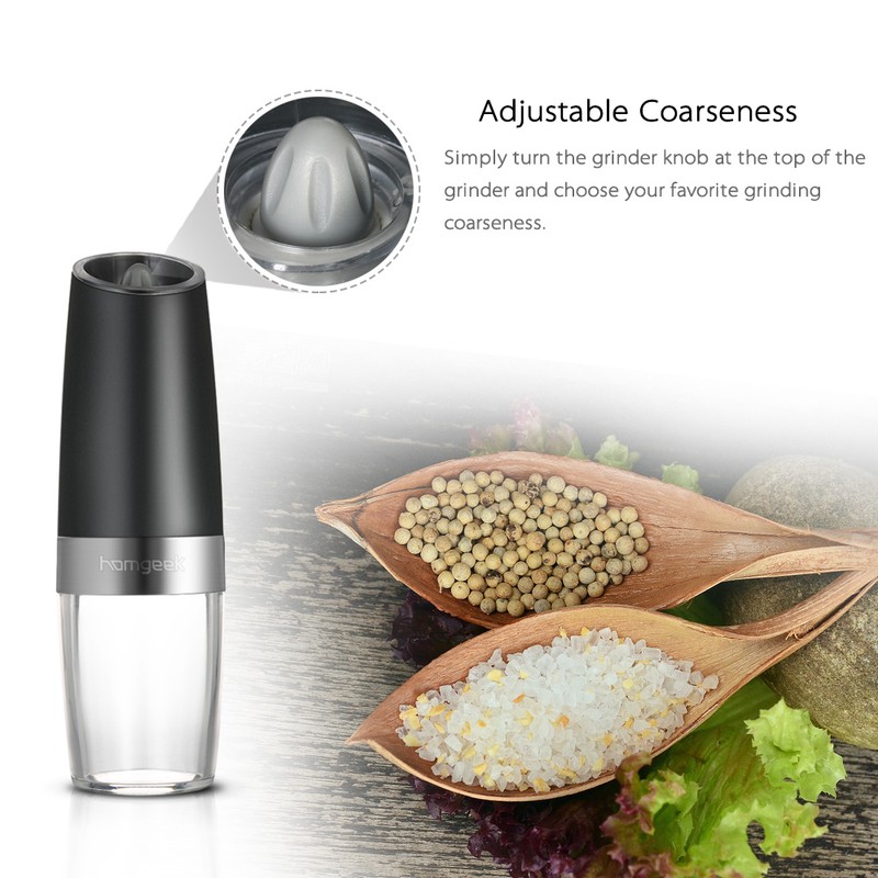 Homgeek Portable Automatic Electric Gravity Pepper Grinder Blue LED Light
