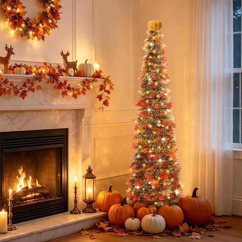 5 FT Pop Up Fall Tree with Timer Lights &