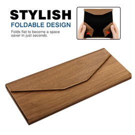 MoKo Foldable Eyeglass Case, PU Leather Portable Lightweight Sunglasses Storage Triangular Fold Case Eyewear Protector Box with Magnet Closure and Cleaning Cloth for Men Women Youth Kids, Khaki