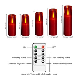Thorbling Flameless LED Candles, Upgraded Realistic 5 Pcs Flickering Flame Pillar Candles, Battery Operated Candles with Remote Timer, for Romantic Ambiance and Home Decoration (Red)