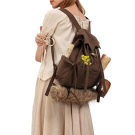 KUOIN Medieval Drawstring Backpack, Vinatge LARP Camping Renaissance Costume Accessories, Brown, One Size, Medieval