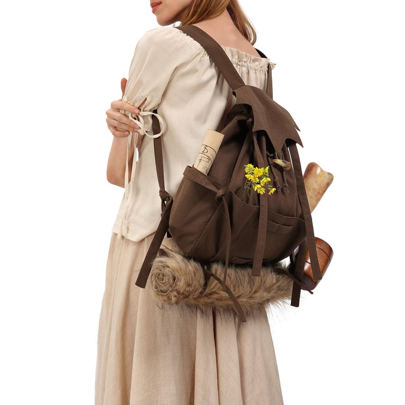 KUOIN Medieval Drawstring Backpack, Vinatge LARP Camping Renaissance Costume Accessories,