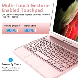 TQQ TQQ Touch for iPad 9th Generation Case with Keyboard (10.2", 2021), Multi-Touch Trackpad, 360 Rotatable Protective Cover for iPad Keyboard 9th/8th/7th Gen with Pencil Holder (Rose Gold)