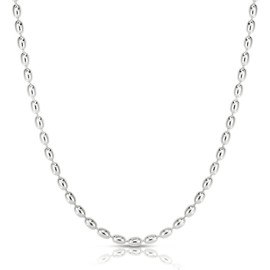Savlano 925 Sterling Silver Oval Rice Bead Strand Chain Necklace For Women - Made in Italy Comes With a Gift Box (18, 3.0mm)